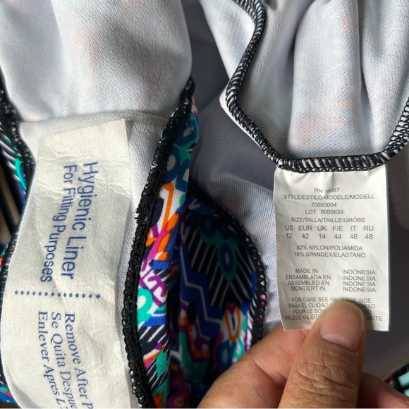 Swim Solutions Women's Tummy-Control Shirred One-Piece Swimsuit (Navy Multi, 12) - Picture 6 of 6